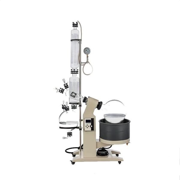 Rotary evaporator distillation system with 20L flask, 5000W heater, 0-120rpm speed control.