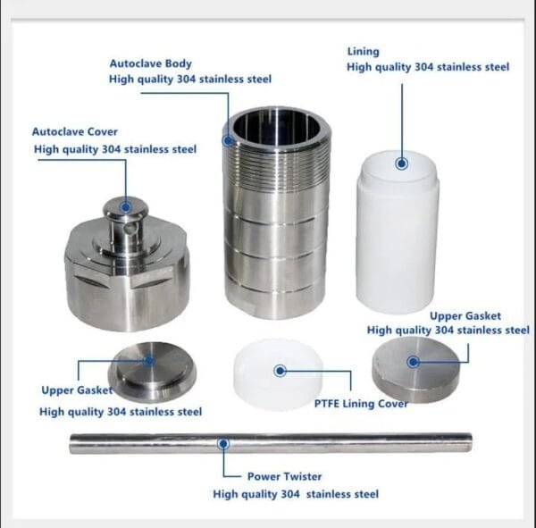 AKHC stainless steel hydrothermal synthesis reactor (5ml–500ml) – Stainless Steel Body with PTFE/PPL Liner - Image 6