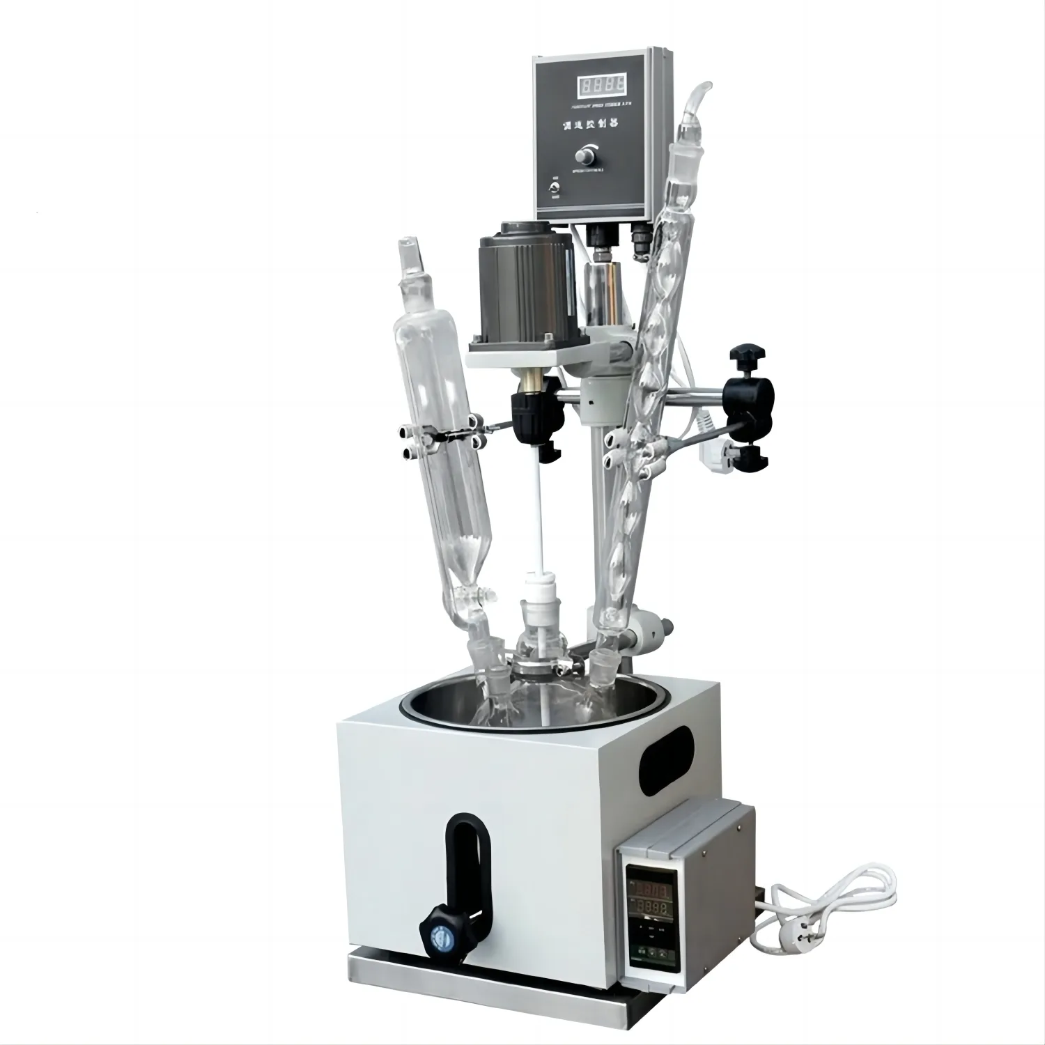 Single Layer Glass Reactor 1L with digital control, 1350rpm stir speed, and 200°C range